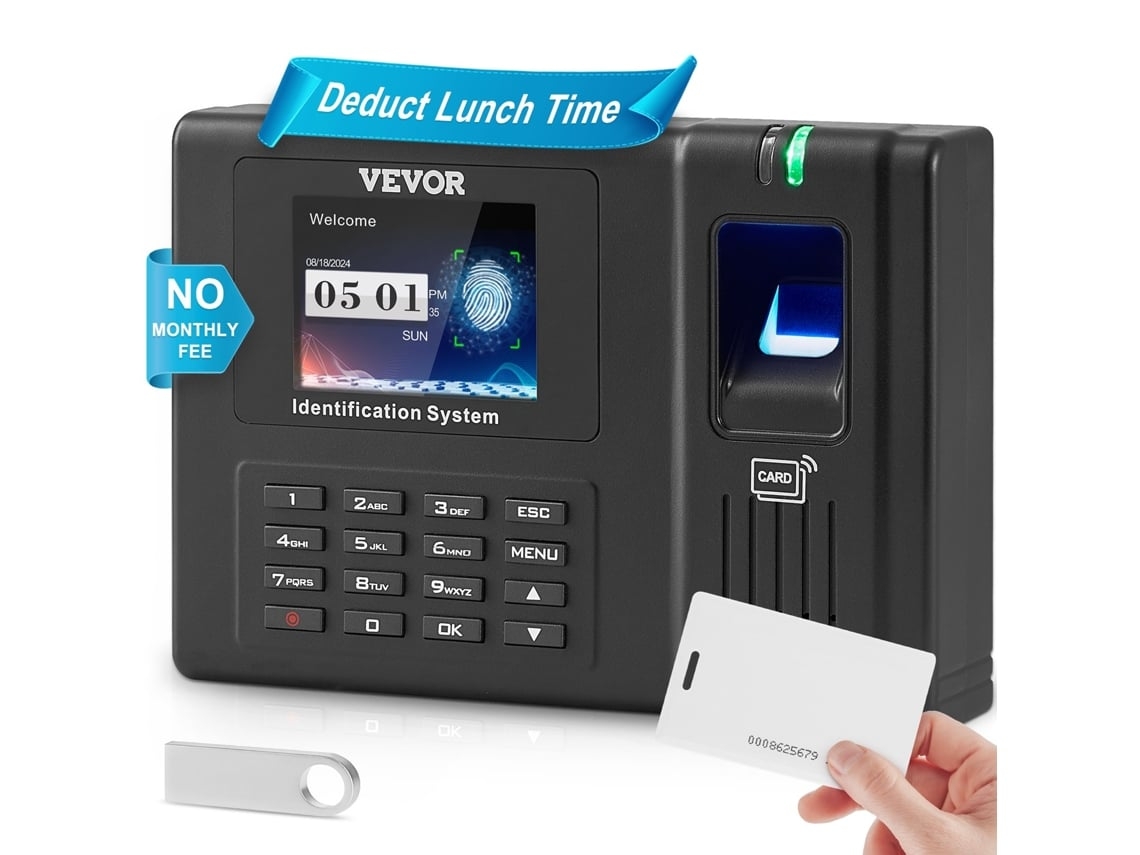 VEVOR Controle de Tempo para Funcionários Relógio 3.000 Impressões Digitais (Outlet Grade A)