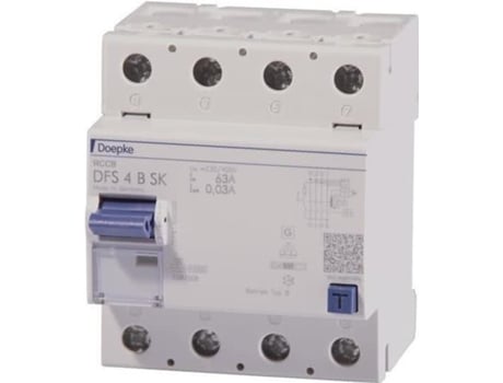 Disjuntor de corrente residual Dfs4 063 4/0,03 B Sk Tipo B Sk All-current 4 polos 30 mA 400 V Dfs4 063 4/0,03 B Sk Doepke (09144998)