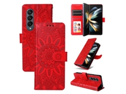 Capa De Celular Em Couro Com Estampa De Girassol Em Relevo Para Samsung Galaxy Z Fold4 5g