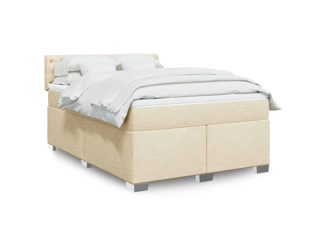 Vidaxl Cama Com Molas/colchão 140x200 Cm Tecido Cor Creme
