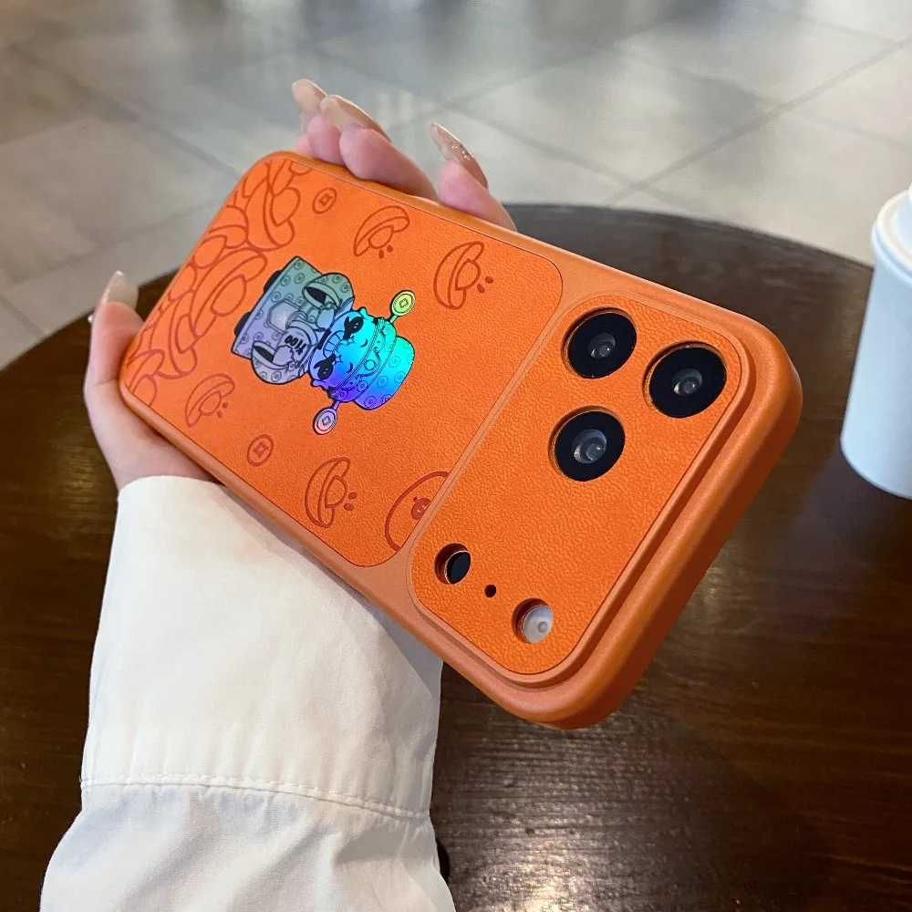Capa Para Iphone 15 Pro Max, Laranja, Com Textura De Couro, Capa Protetora À Prova De Choque.
