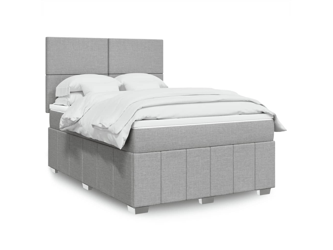 Cama Com Molas/colchão 140x190 Cm Tecido Cinzento-claro