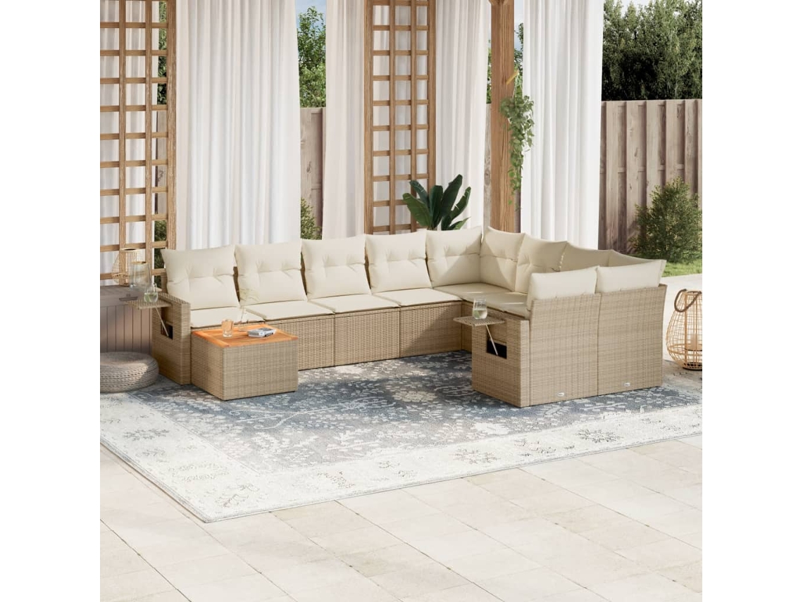 Vidaxl 10 Pcs Conjunto De Sofás P/ Jardim Com Almofadões Vime Pe Bege