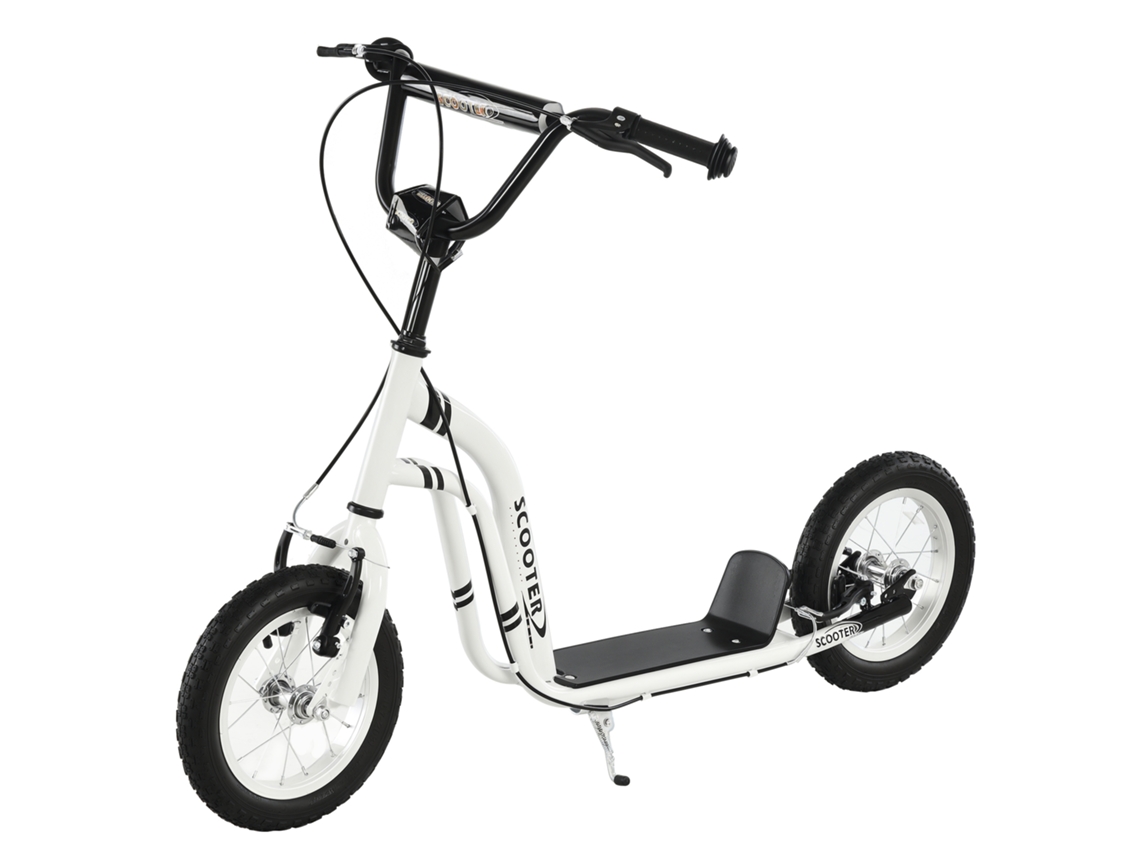 Patinete Para Crianças Maiores De 5 Anos, Com 2 Pneus De Borracha Infláveis, Freios, Guidão Ajustável, Pedal Antiderrapante, 120x58x85-95 Cm, Branco.