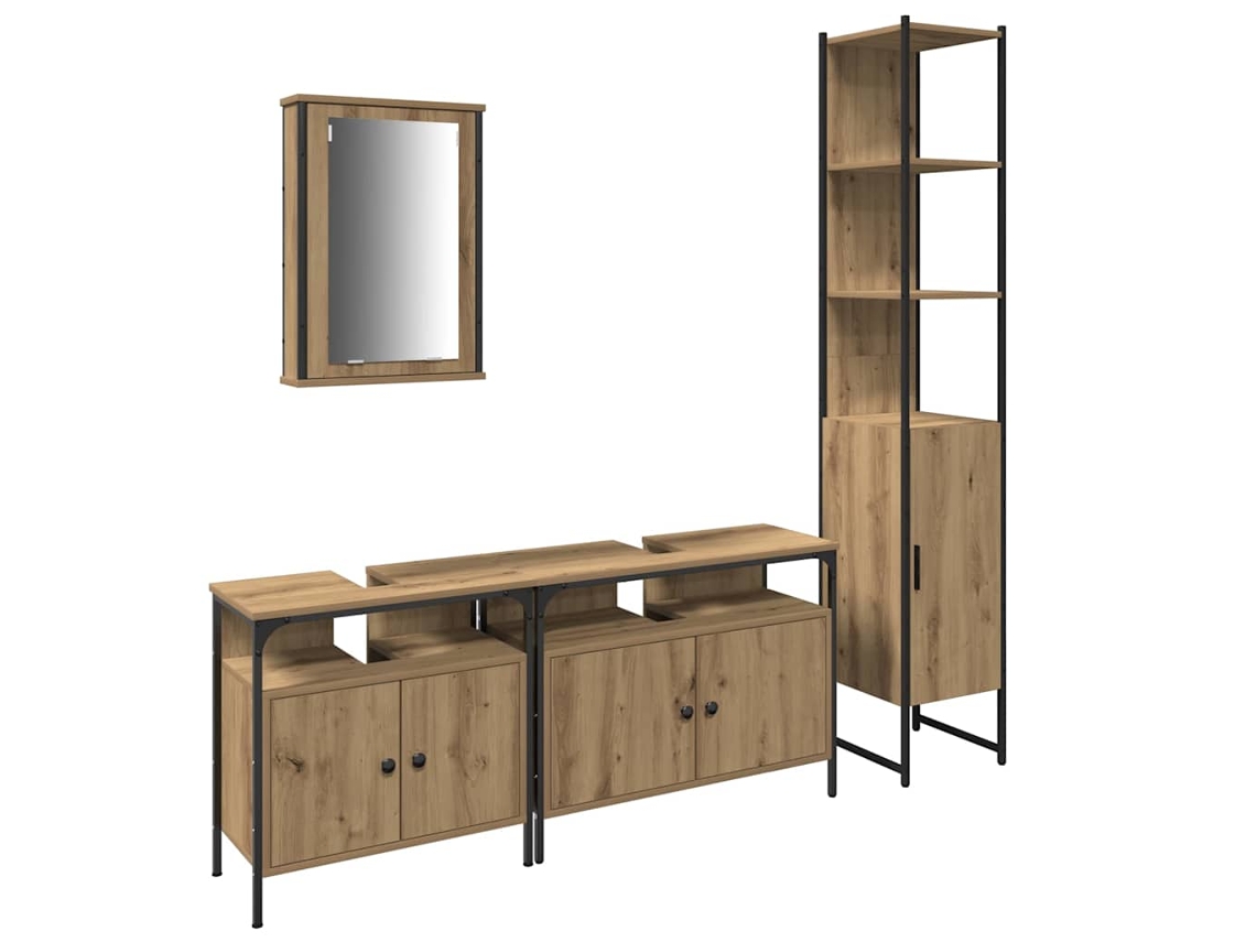 Conjunto de Móveis para Banheiro 4 Pcs Carvalho Artesanal