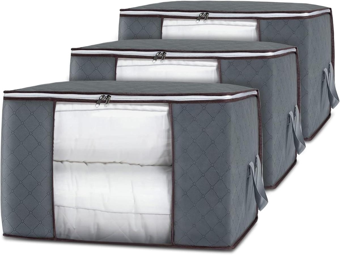 Lurelia Saco Organizador 3 Un. 60 X 40 X 35 Cm Para Roupas, Roupa De Cama E Edredons, Tecido Resistente, Fecho Zíper E Com Alça