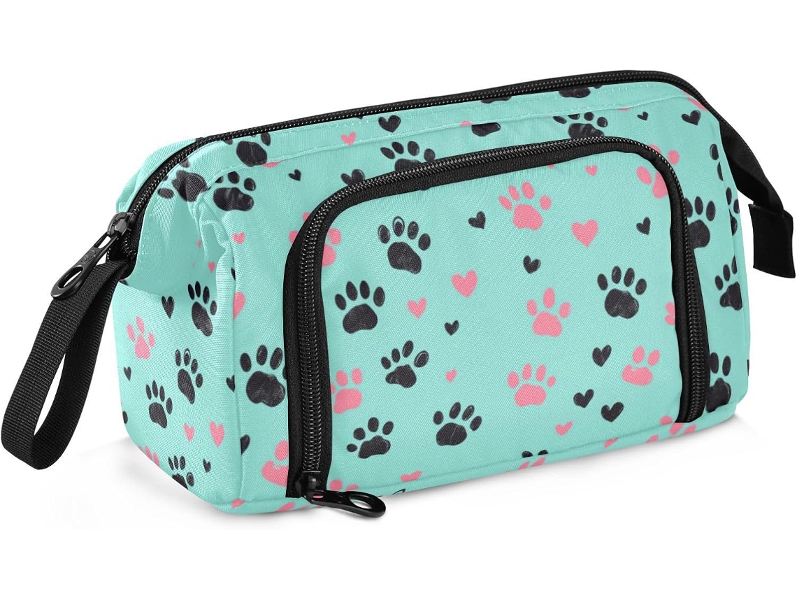 Estojo Grande com Compartimento para Lápis, Ideal Adolescentes e Meninos, Estampa de Pata Cachorro, na Cor Tur
