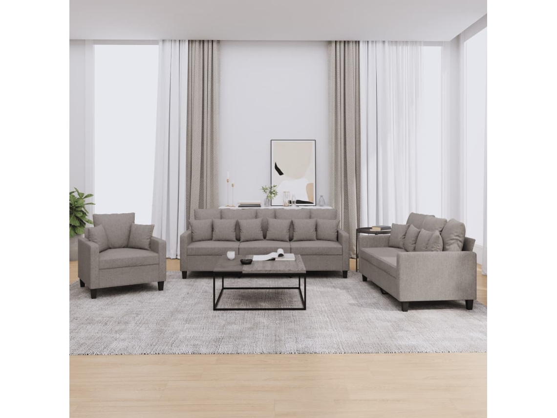 Vidaxl 3 Pcs Conjunto De Sofás Com Almofadas Tecido Cinza-acastanhado
