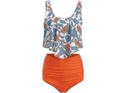 Traje de Banho Tankini com Babados e Cintura Alta, Praia