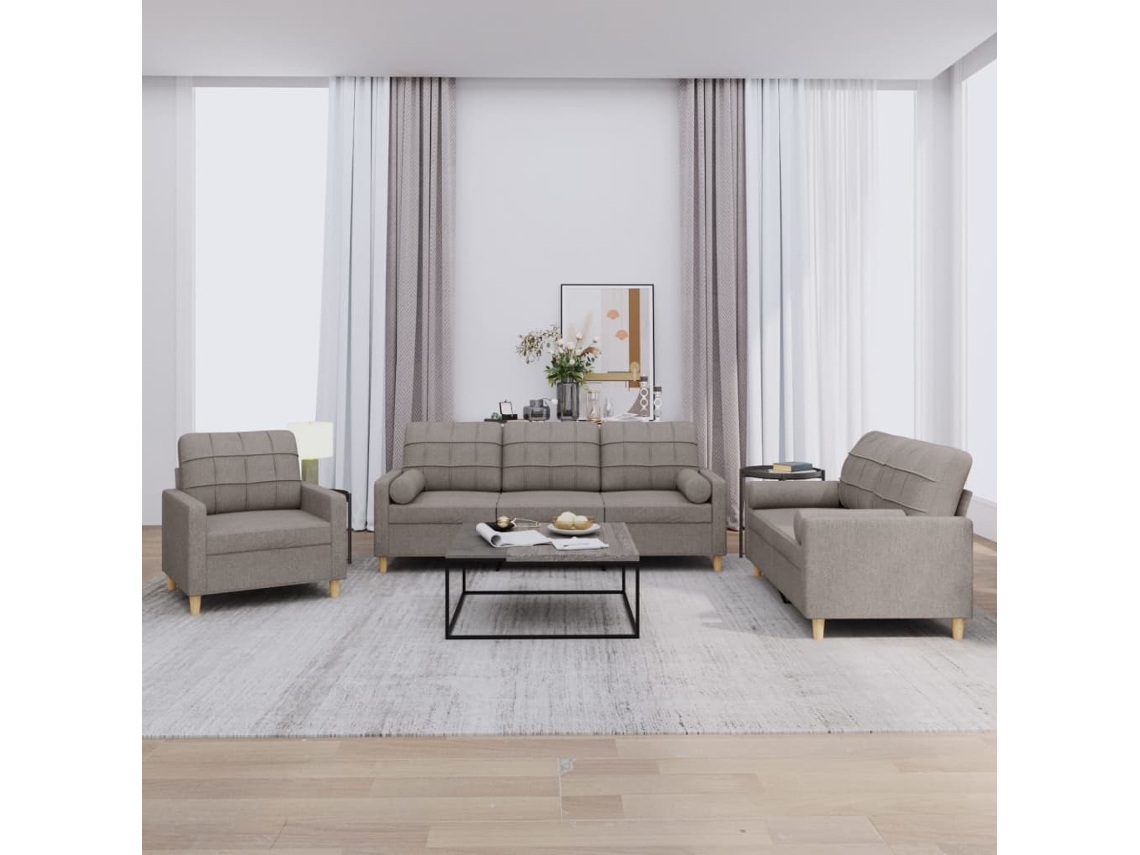 Vidaxl 3 Pcs Conjunto De Sofás Com Almofadas Tecido Cinza-acastanhado