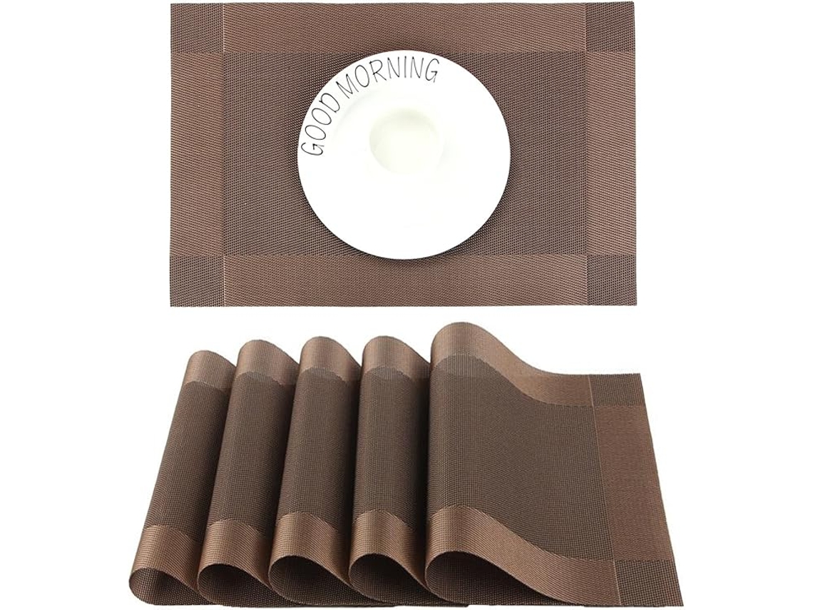 Juego De Posavasos De Pvc - 45 X 30 Cm - 6 Uds. - Marrón