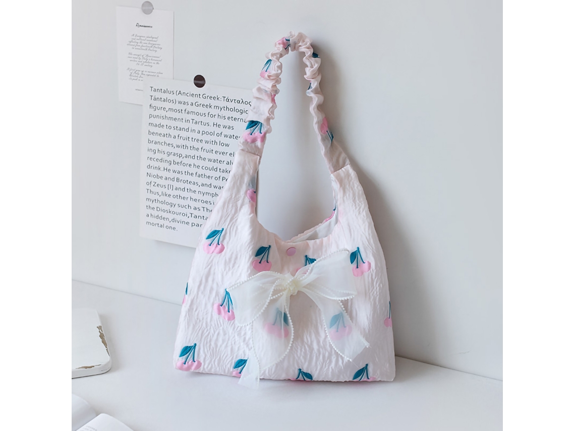 Bolsa de Hombro de Lona Con Flores Y Cerezas Pequeñas Estilo Japonés, Grande Capacidad, Ideal para Escuela Y Verano, Todo Combina