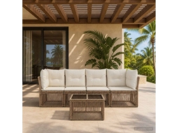 Vidaxl Conjunto De Sofá De Jardim 5 Unid. Bege Vime Pe