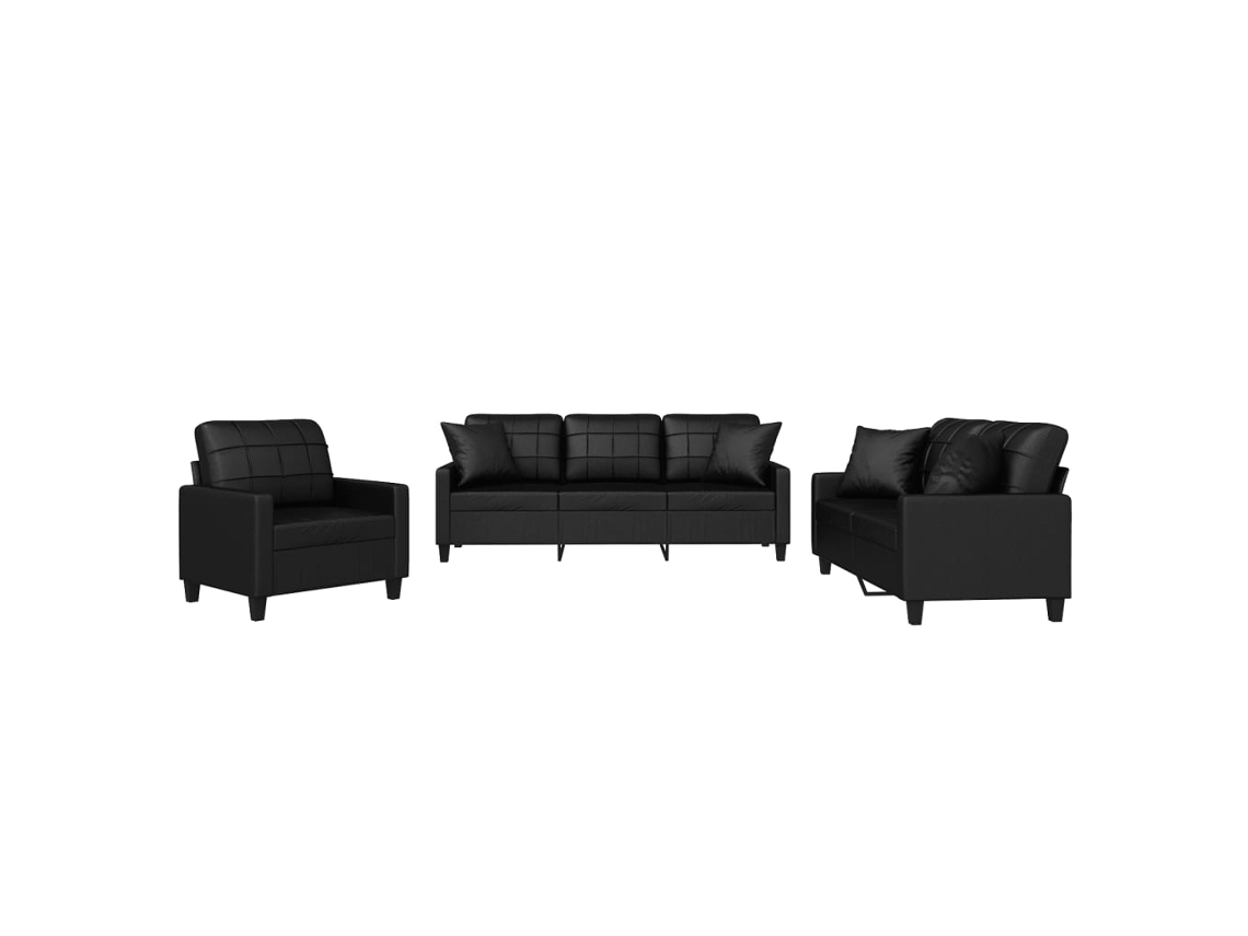 Conjunto de 3 Sofás com Almofadas Couro Artificial Preto MAISON EXCLUSIVE