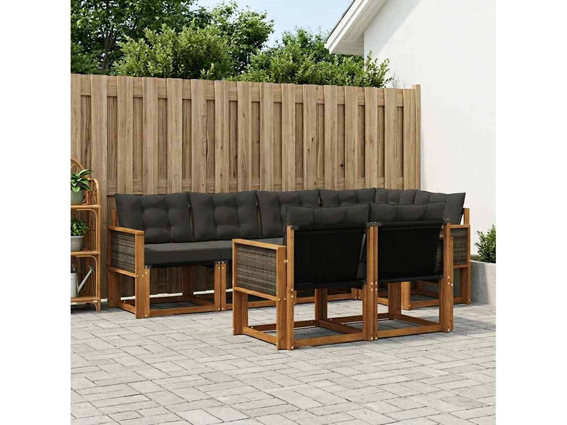 Vidaxl Conjunto De Sofás Para Exterior 7 Pcs Natural E Preto