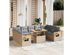 Vidaxl 10 Pcs Conjunto De Sofás P/ Jardim Com Almofadões Vime Pe Bege