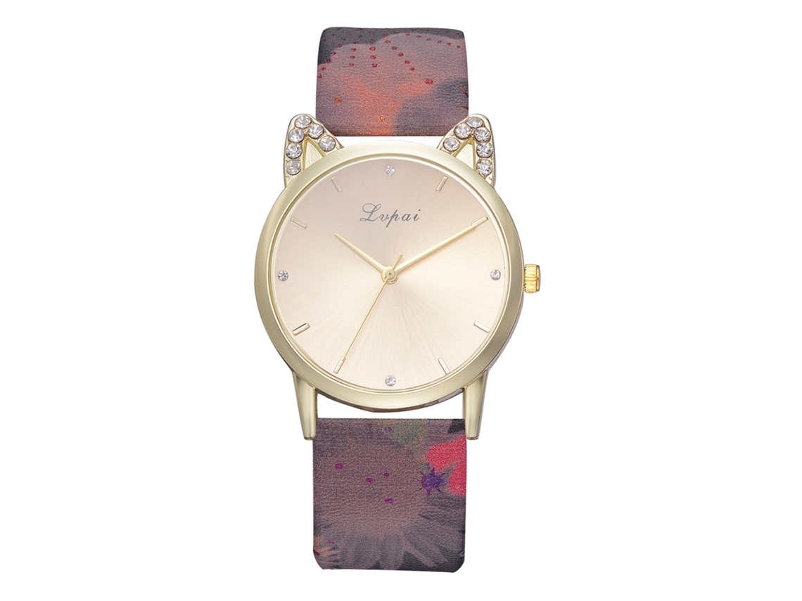 Lvpai Relógio Feminino de Quartzo com Pulseira de Pu Estilo Simples Orelhas de Gato 1