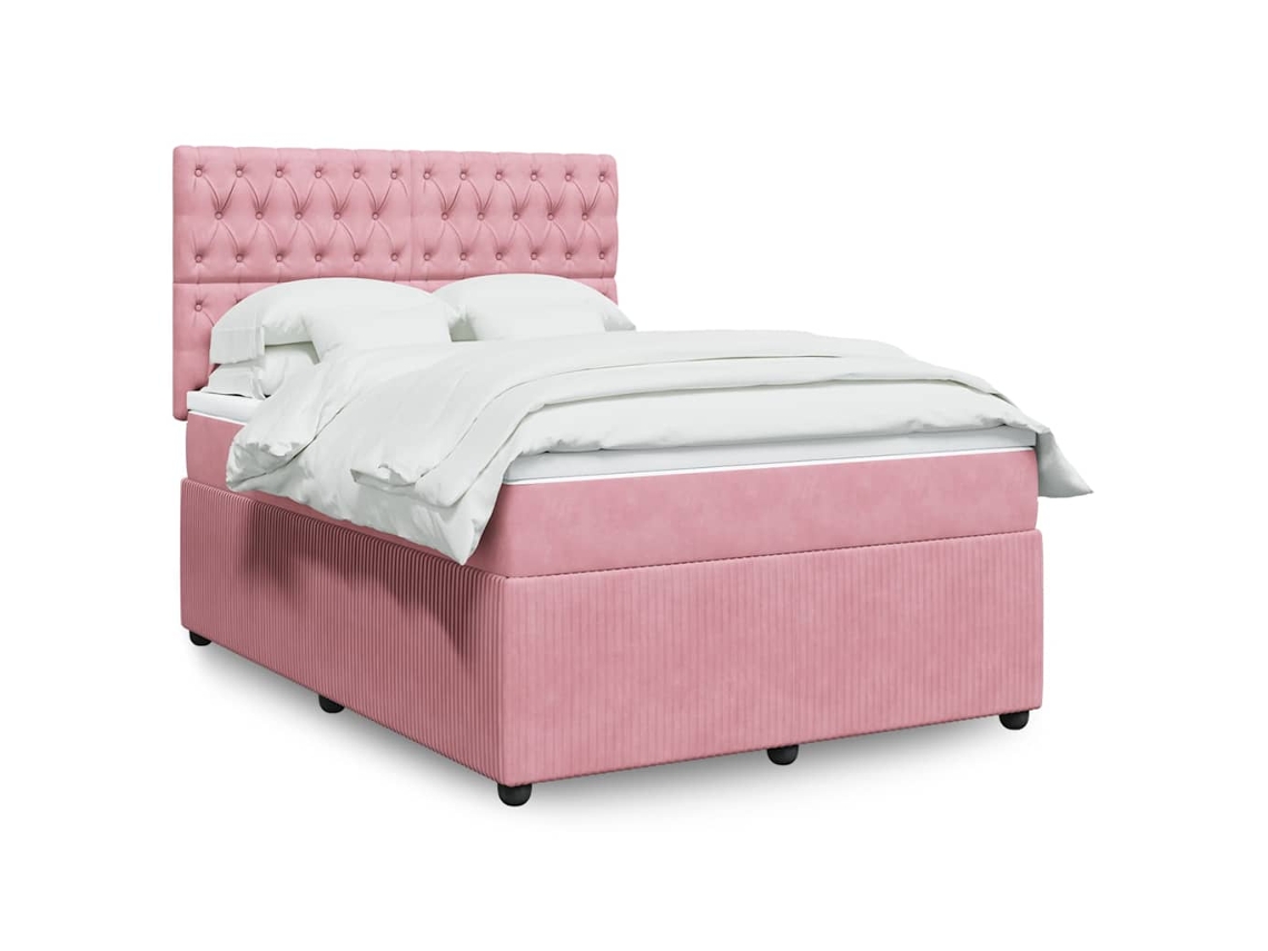 Vidaxl Cama Com Molas/colchão 140x200 Cm Veludo Rosa