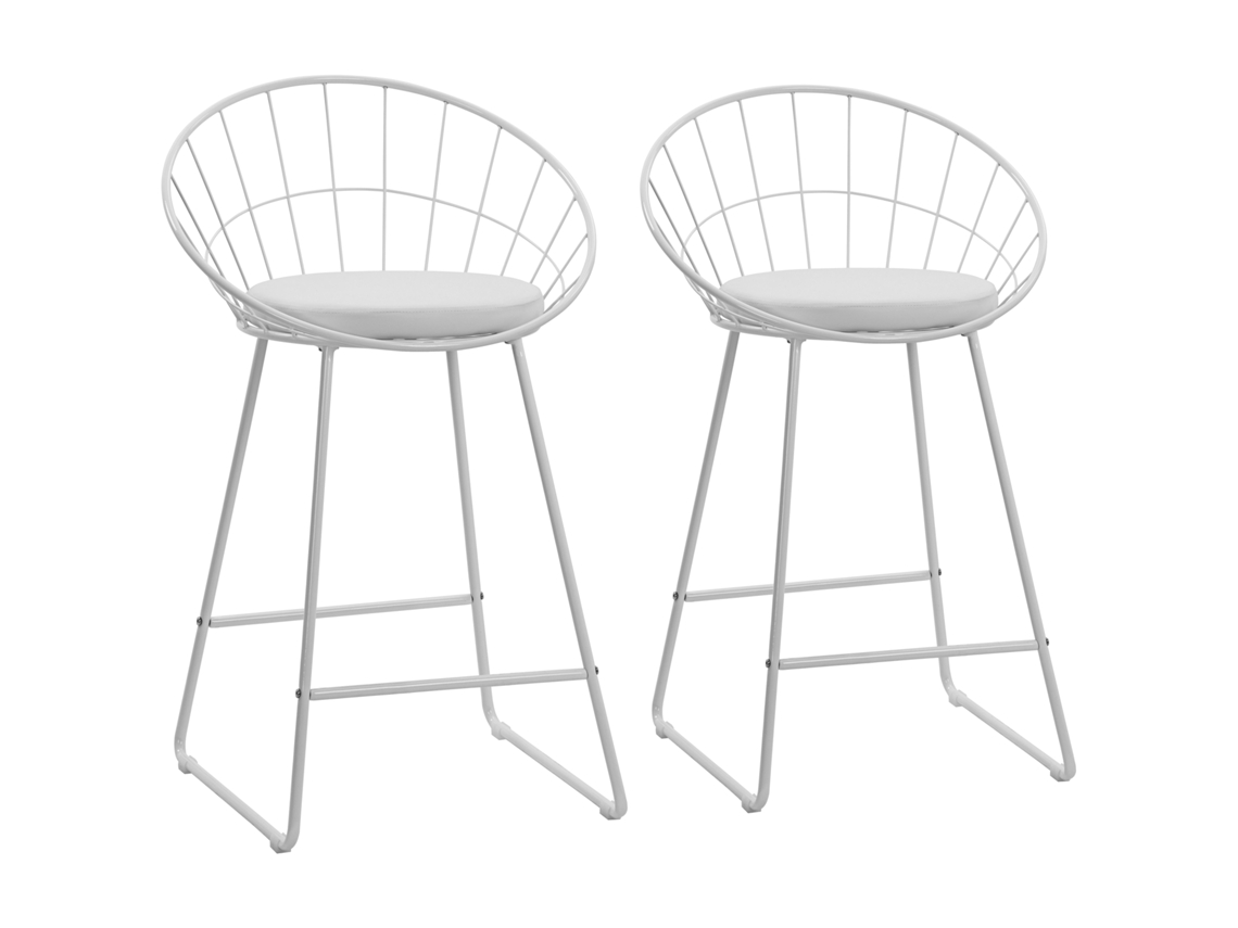 Conjunto de 2 bancos de bar em metal branco com almofada HAPPY GARDEN