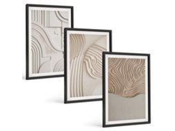 Conjunto De Pinturas Padrões Abstratos Em Bege E Branco Espelharte (3 Peças 40x60 Cm)
