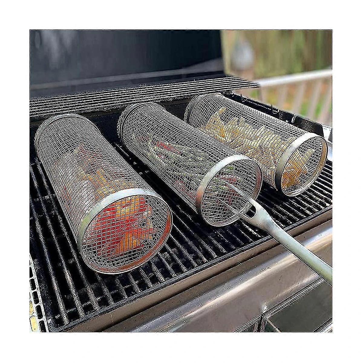 Cesto Para Churrasco, Em Aço Inoxidável, Com Rede De Malha