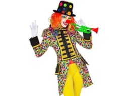 Fato de carnaval ou fraque com bolinhas multicoloridas para mulher