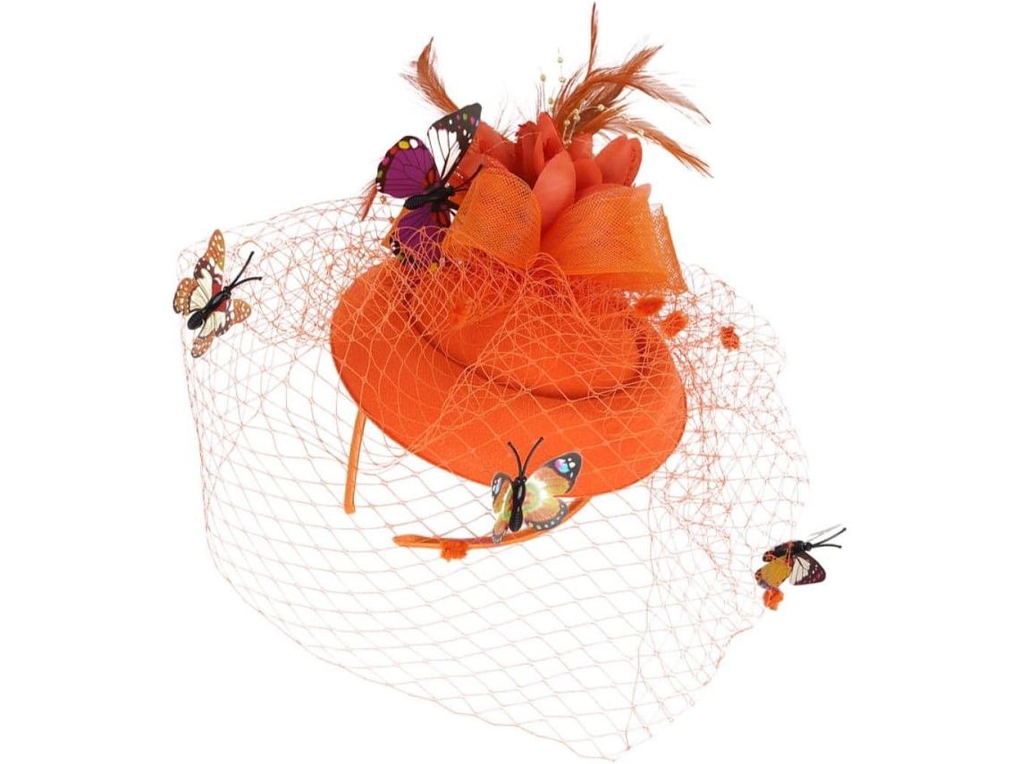 Tiara Laranja Feminina, Chapéu Decorativo Em Miniatura, Acessório Elegante.