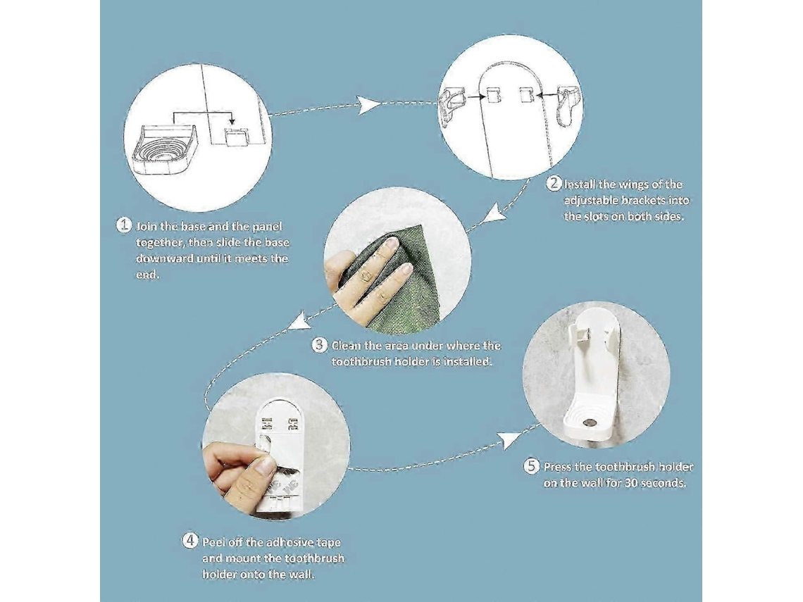 Suporte Para Escova De Dentes Elétrica, Pacote Com 6 Unidades, Ajustável, Em Abs, Adesivo, Para Banheiro - Branco