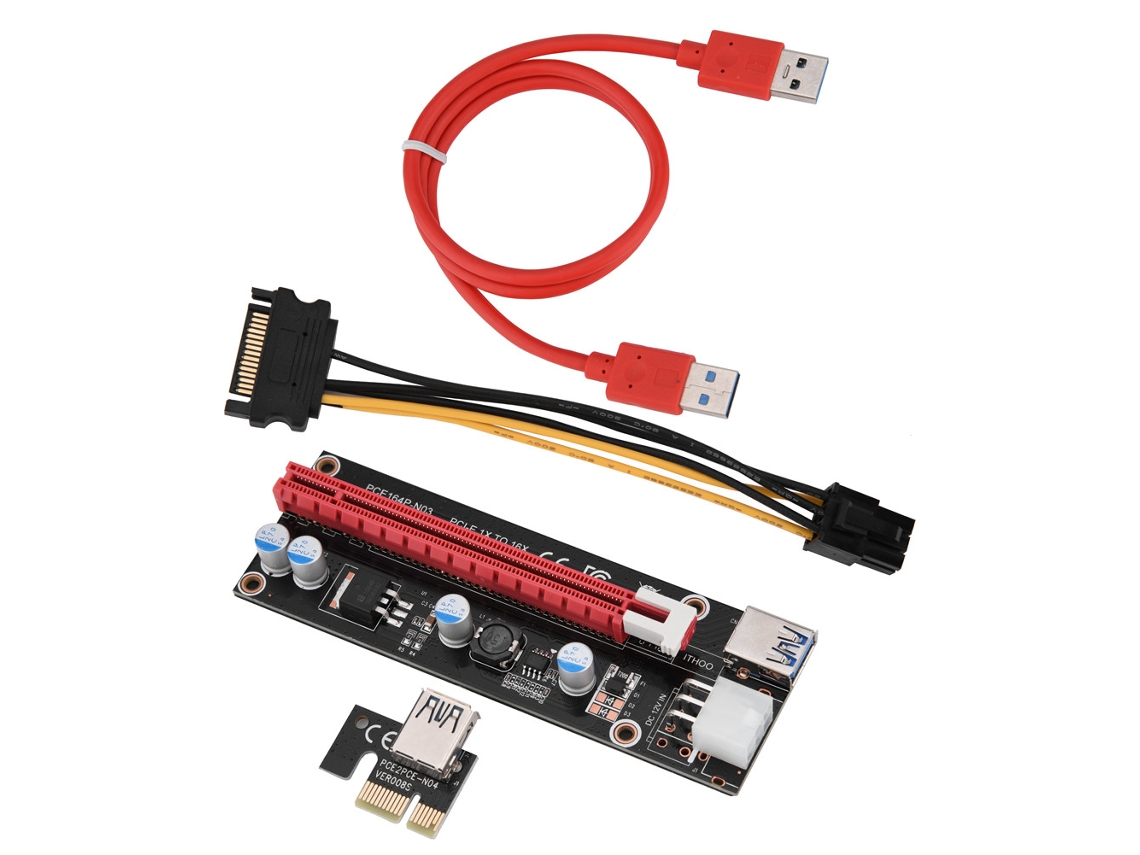 Placa Adaptadora Riser De Mineração Usb3.0 Pci-e 1x Para 16x Com Cabo Vermelho Sata De 6 Pinos