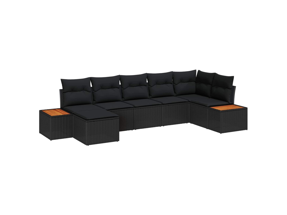 Vidaxl Conjunto de Sofá de Jardim 7 Pcs Preto Rattan Sintético