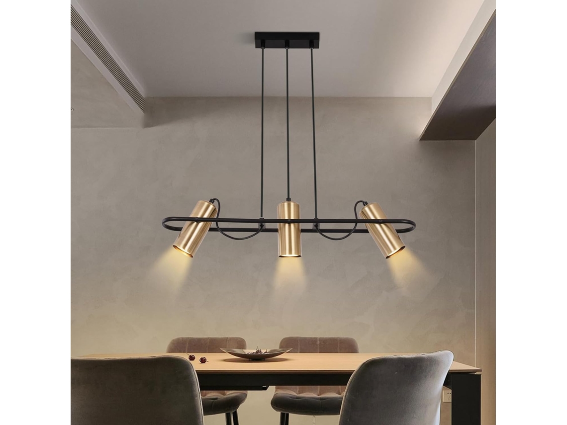 Nettlife Candeeiro Suspenso Vintage 3 Chamas Para Sala De Jantar Design Industrial Dourado Gu10, 25 W, 150 Cm, Para Casa, Para Uso Diário