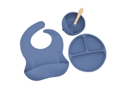 Conjunto De 4 Peças De Utensílios De Silicone Para Bebé - Azul Escuro