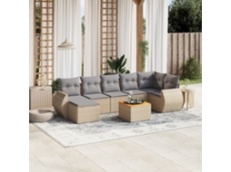 Vidaxl 8 Pcs Conjunto De Sofás P/ Jardim Com Almofadões Vime Pe Bege