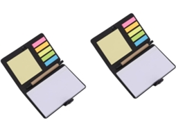 2 conjuntos de blocos de notas em papel kraft com etiquetas, etiquetas autoadesivas e blocos de notas adesivas.