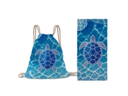 Toalha de Praia 2 em 1 Toalha de Praia com Arrumação Integrada Toalha de Banho Dobrável Estampada Tartaruga Azul MISSCA