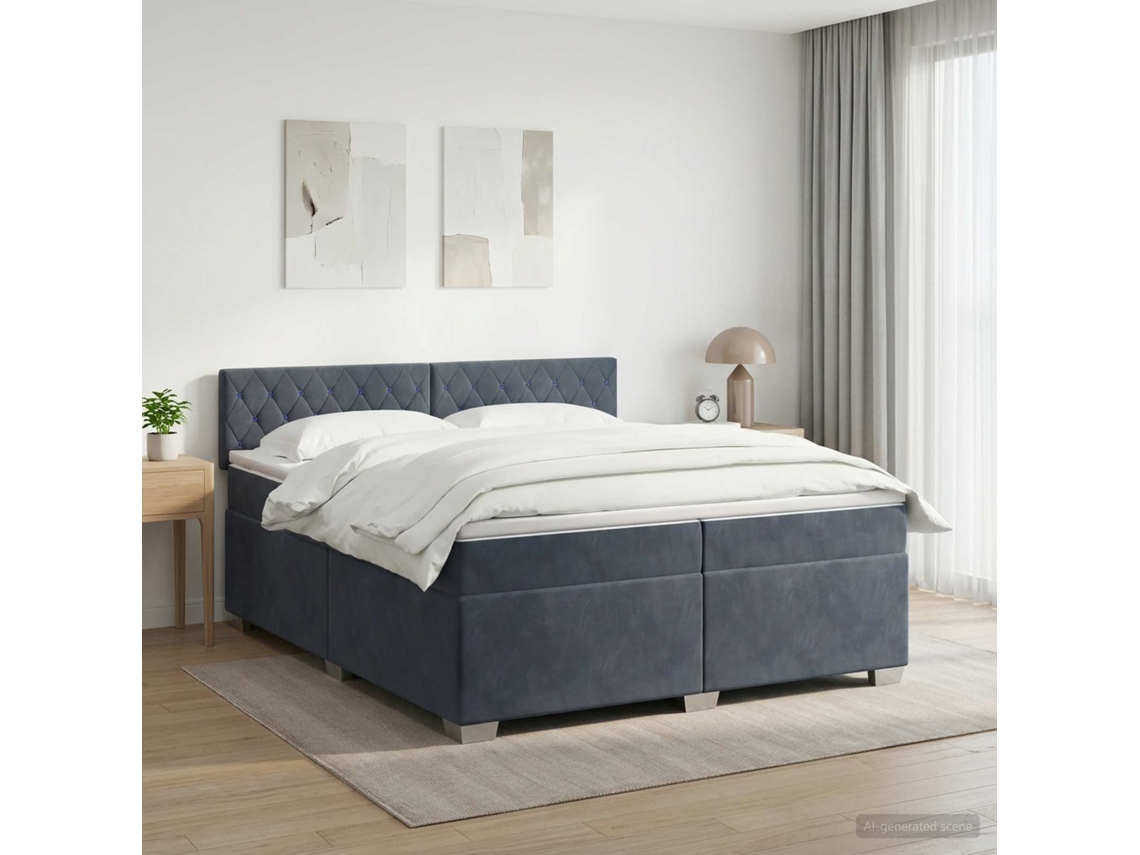 Vidaxl Cama Box Spring Com Colchão E Led Cinzento-escuro 200 X 200 Cm