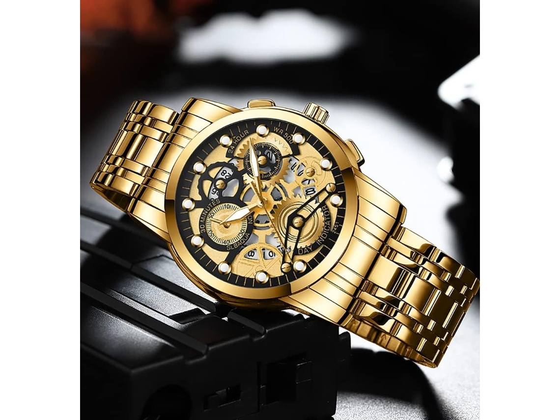 Lurelia Relógio De Pulso, Movimento De Quartzo, Luminoso, Aço Inoxidável, Dourado E Preto