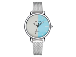 Relógio de Pulso Feminino Yolako de Quartzo com Pulseira de Plástico e Mostrador Bicolor Prata e Azul Claro