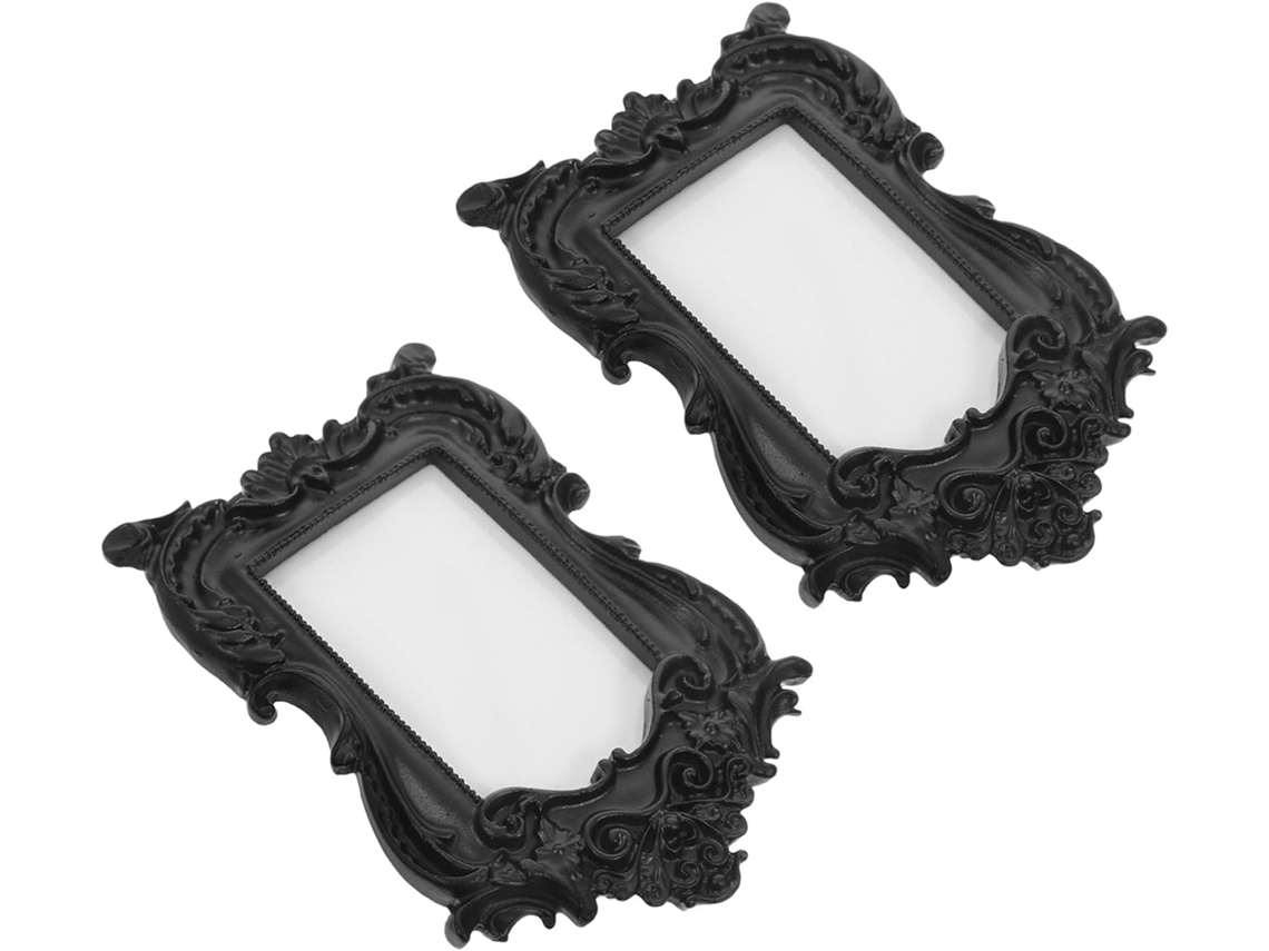 Conjunto 2 Porta Retratos Pequenos Resina Preta Vintage Estilo Retrô Europeu Montagem Estável Rápida Ideais GOKOCO