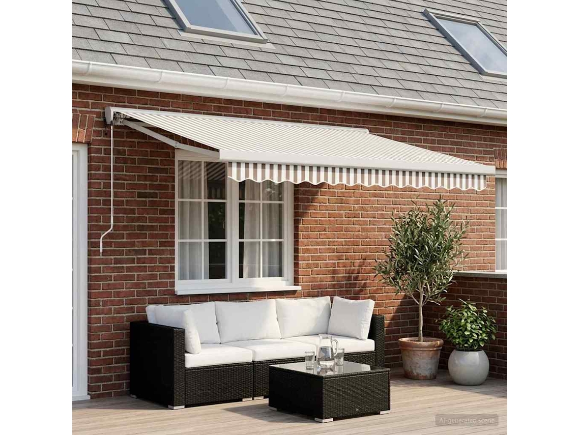 Vidaxl Toldo Retrátil Cinza Claro E Branco 350 X 250 Cm Tecido E Metal