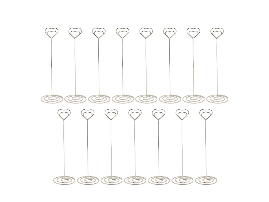 15 Unidades Portavasos De Mesa Corazón 22cm Portarretratos De Alambre De Hierro Para Boda Memos Plata