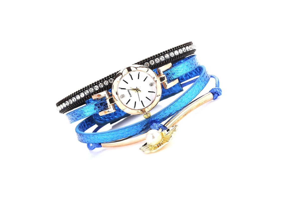 Relógio de Pulso Feminino Fashion com Pulseira de Couro Pu e Quartzo (azul)