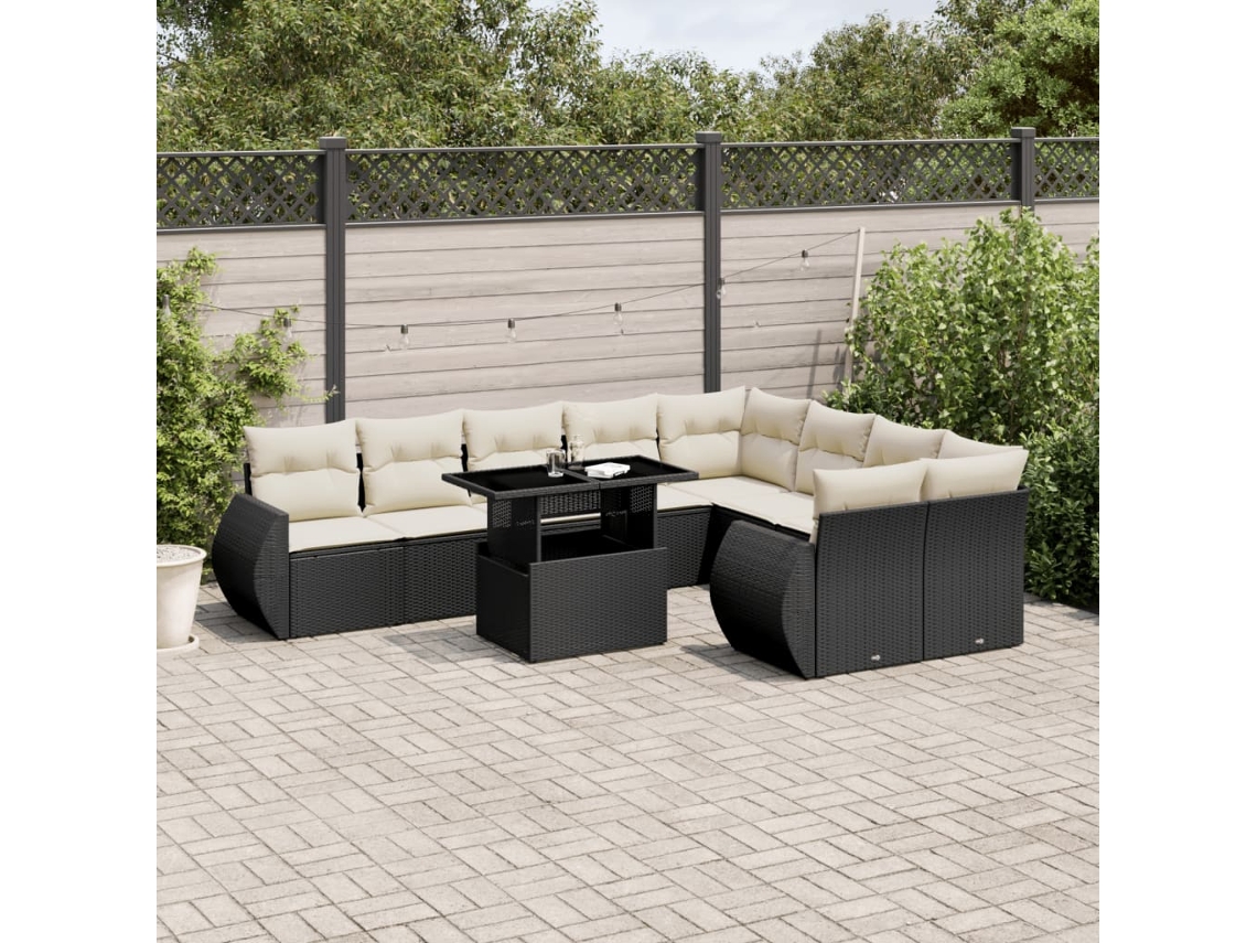 Vidaxl 10 Pcs Conjunto Sofás De Jardim C/ Almofadões Vime Pe Preto