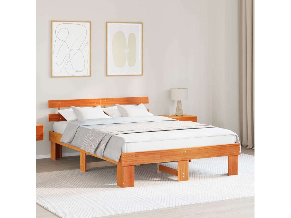 Vidaxl Estrutura Da Cama Com Cabeceira Marrom Cera 160 X 200 Cm