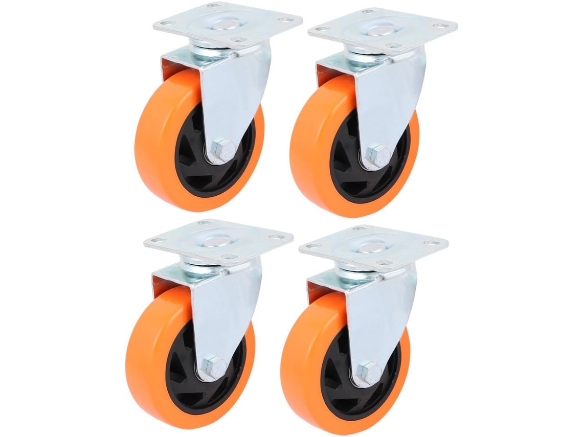 Roda Única Giratória de 4 Polegadas de Diâmetro com Cobertura, Laranja, 4 Peças CHABERLU