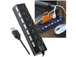 Multiprise Insten Hub 7 Portas USB 2.0 Alta Velocidade Botões Link Unlink Preto