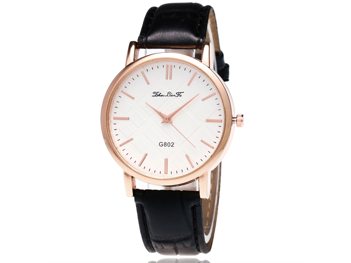 Relógio de Pulso Feminino Analógico de Quartzo com Pulseira Pu Simples Clássico Preto