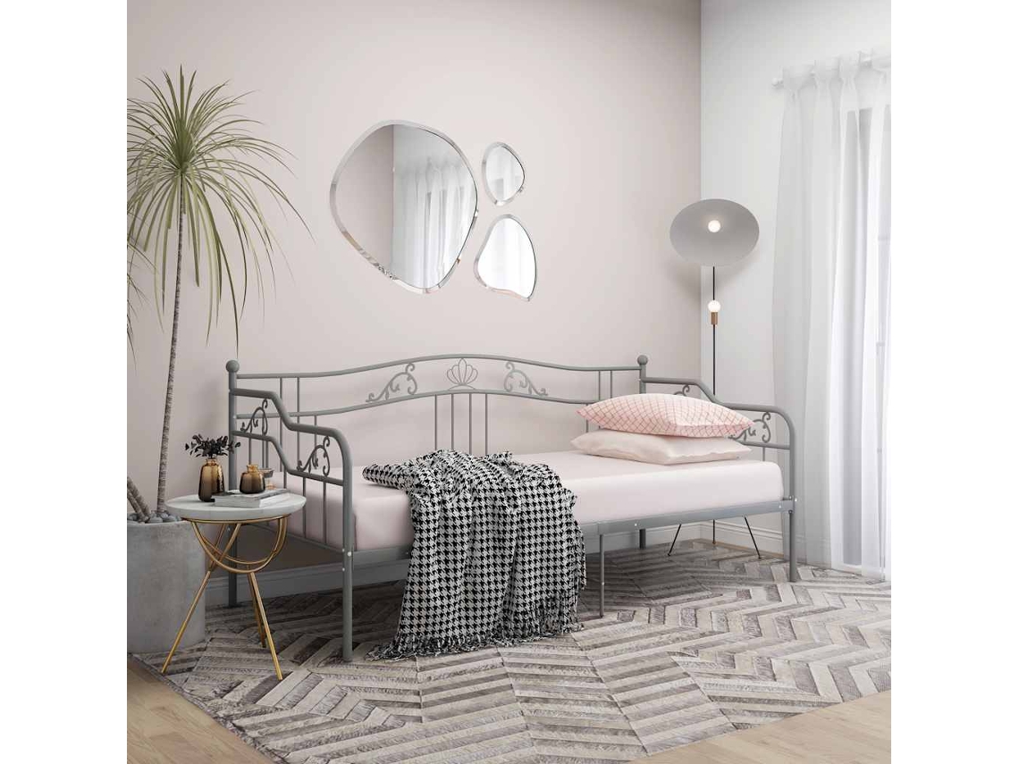 Vidaxl Sofá-cama 90x200 Cm Metal Cinzento