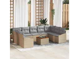 Vidaxl Conjunto De Sofá De Jardim 10 Pcs Bege E Cinza Claro Vime Pe