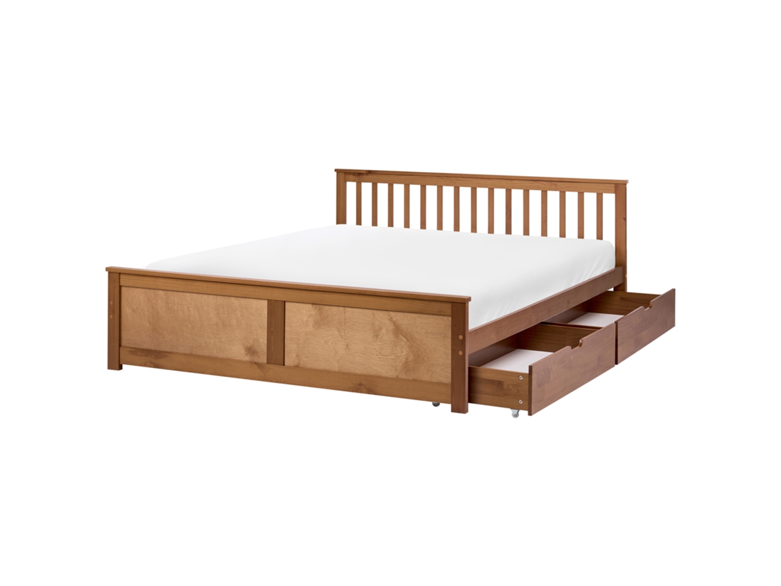 Cama Con 2 Cajones Beliani Olendon De Madera De Pino Marrón 189x206x82
